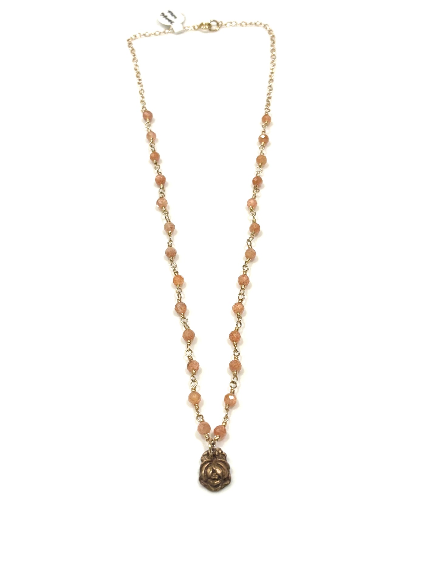 Sun Stone Gold-Filled Necklace w/Bronze Rose