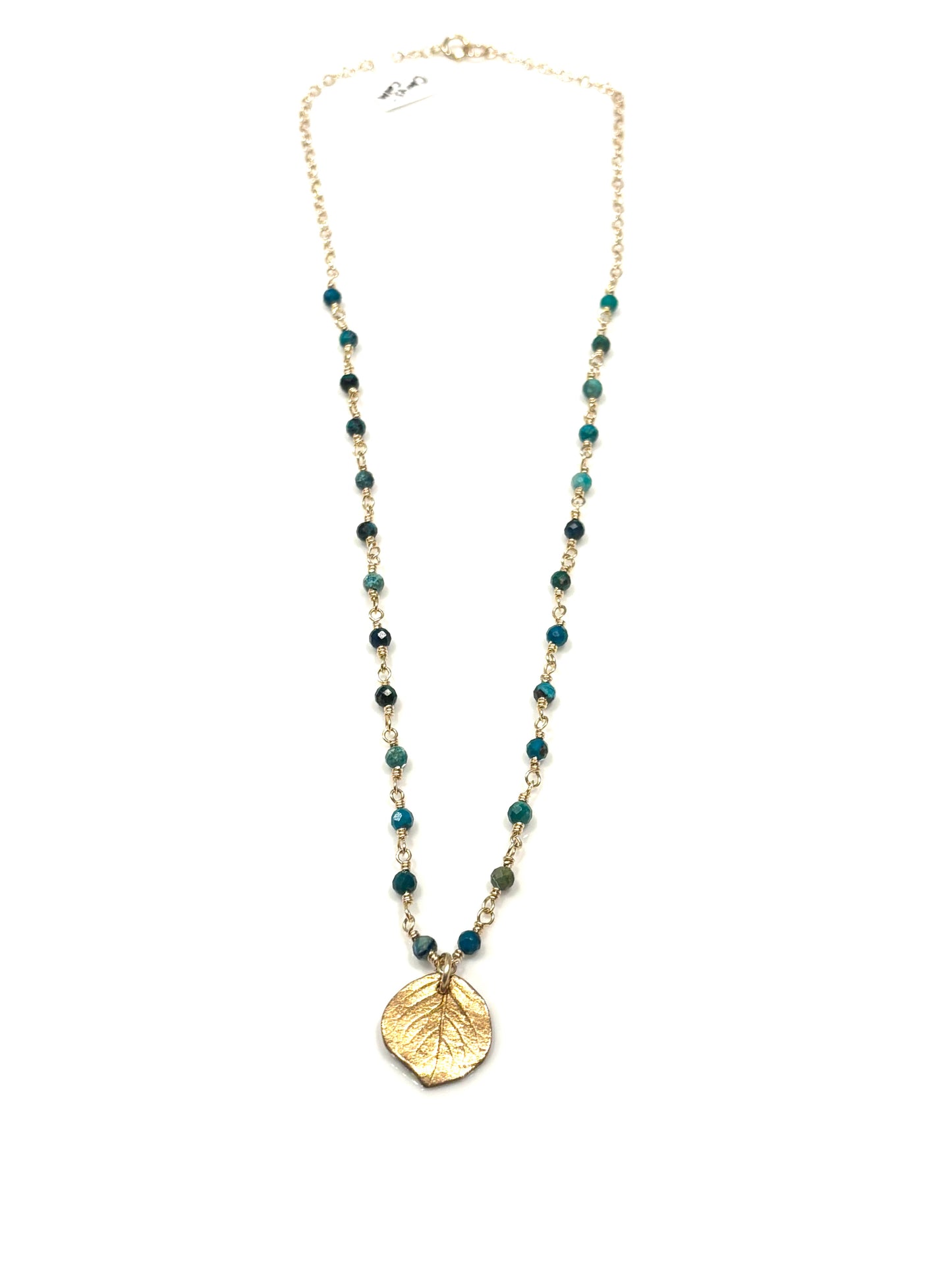 Chryscolla Gold-Filled Necklace w/Bronze Rose Leaf