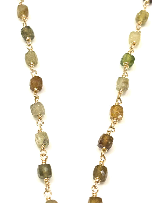 Green Garnet Gold-Filled Necklace w/Bronze Leaf