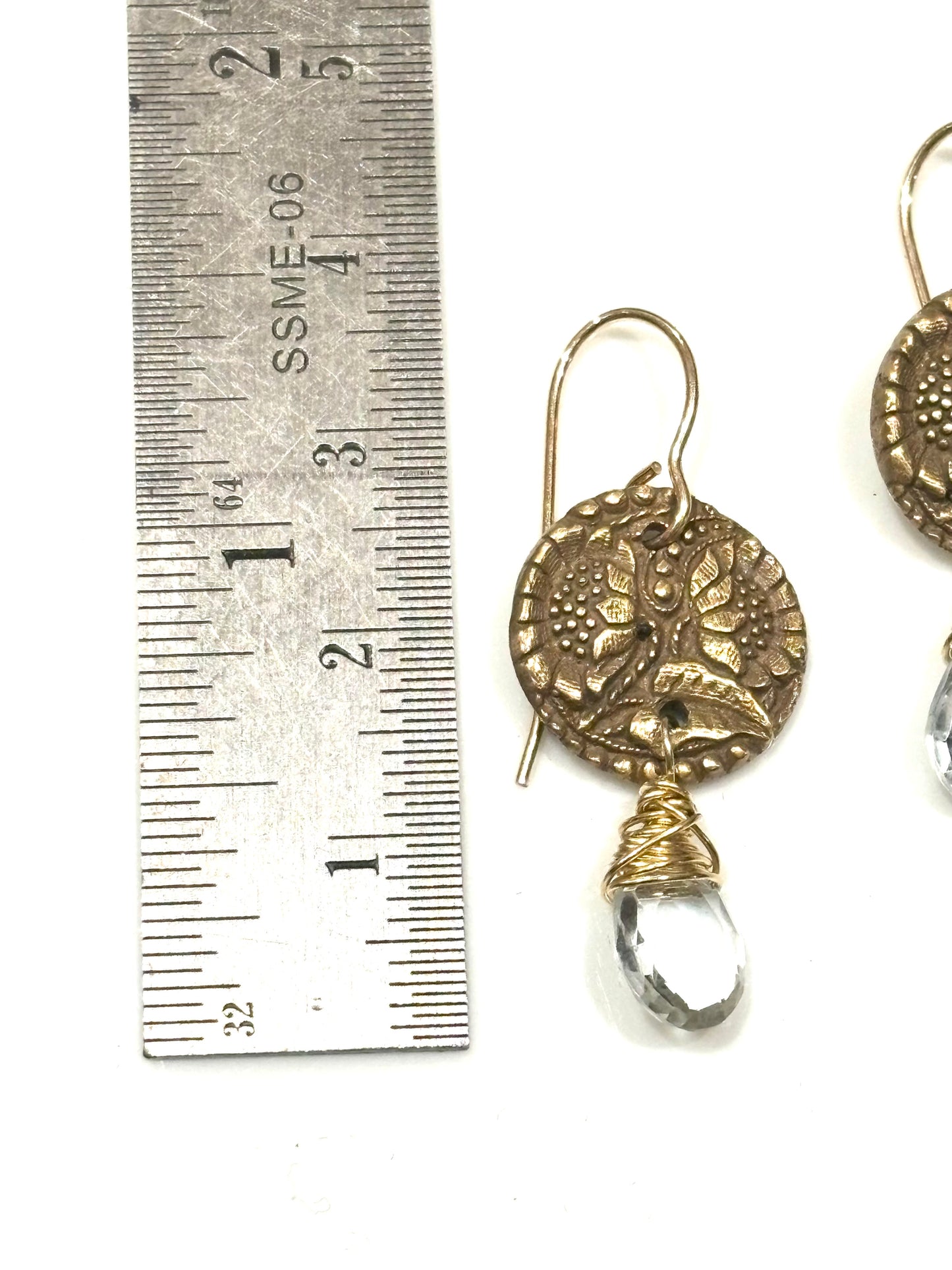 Sunflower bronze button earrings with Aquamarine