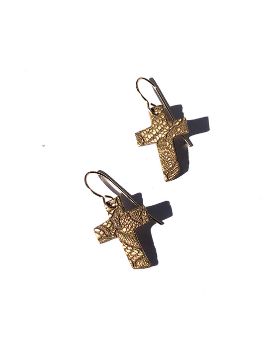 Cross Earrings - Bronze