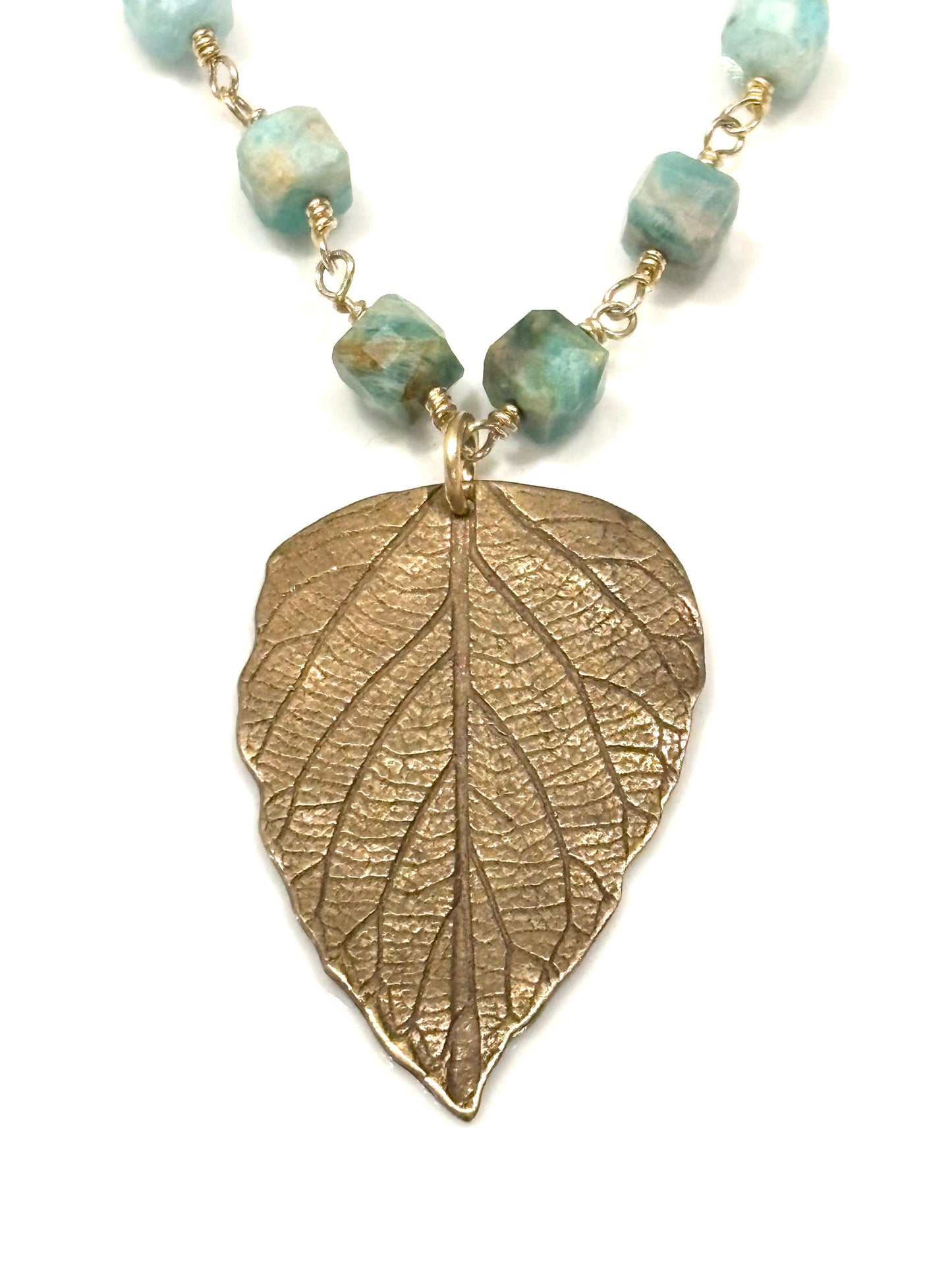 Amazonite Gold-Filled Necklace w/Bronze Leaf