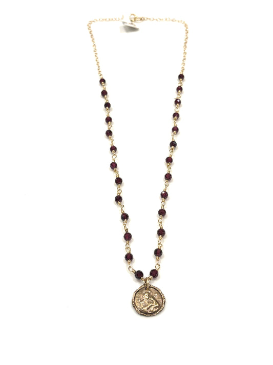 Garnet Gold-Filled Necklace w/the Madonna and Child