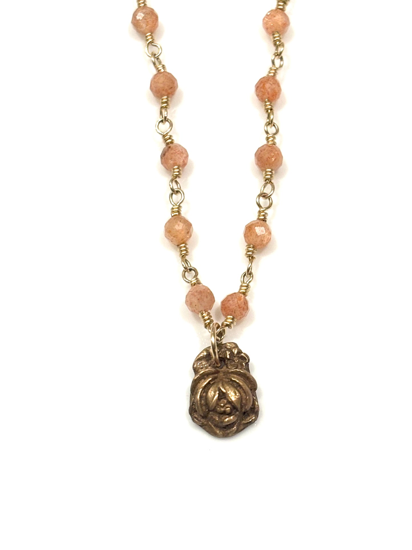 Sun Stone Gold-Filled Necklace w/Bronze Rose