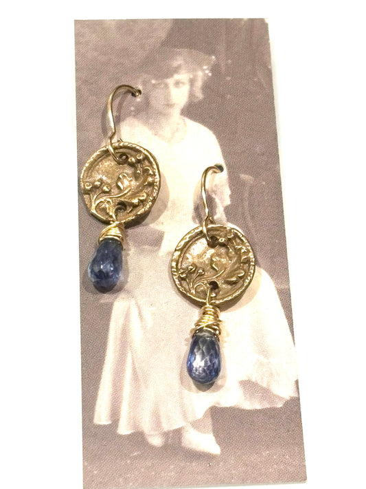 Blue Kyanite Button Earrings