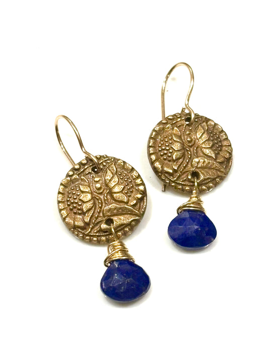 Lapis Sunflower Button Earrings