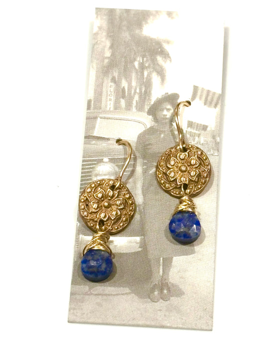 Lapis Button Earrings