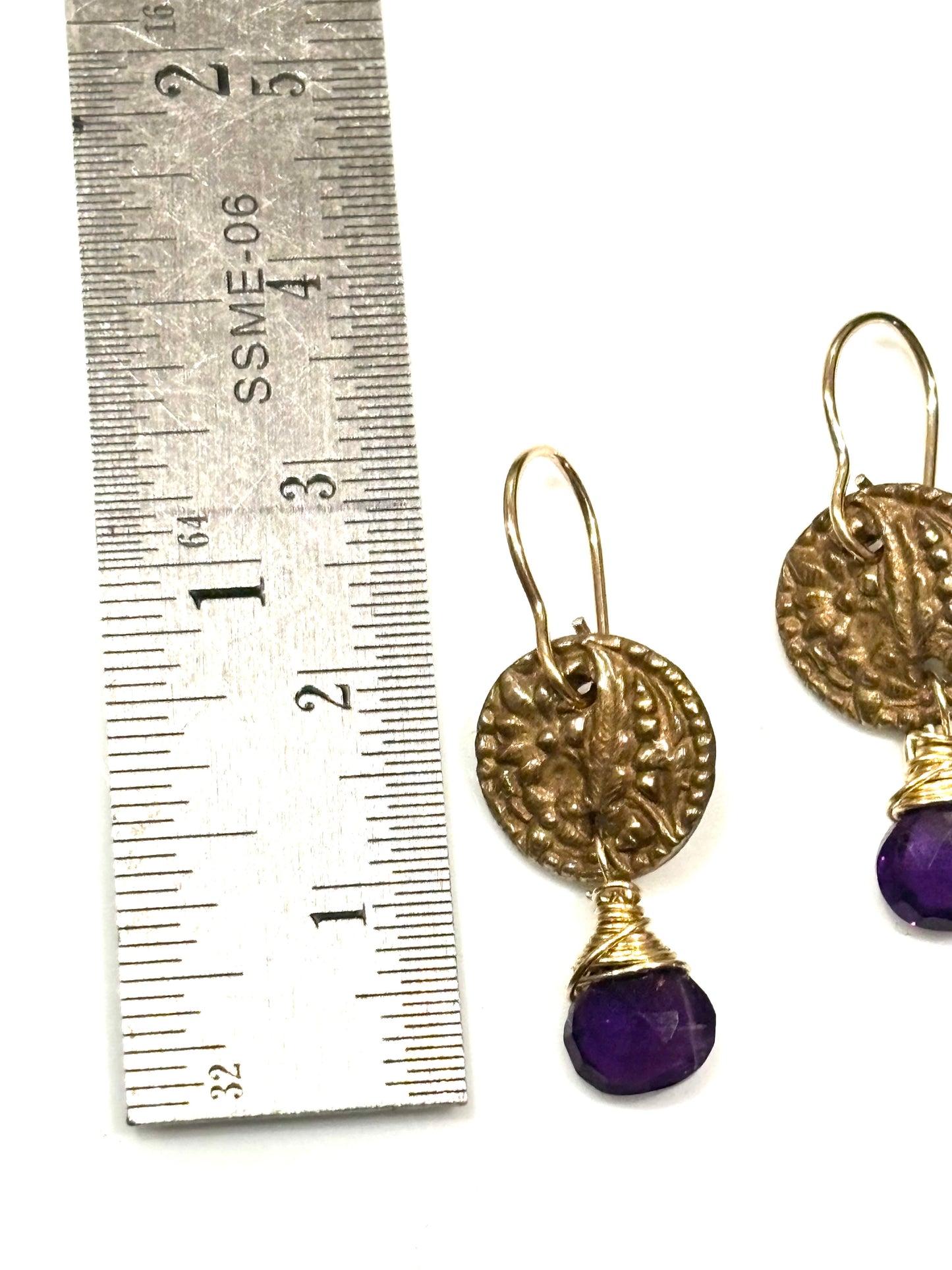 Vintage Button Earrings with Amethyst