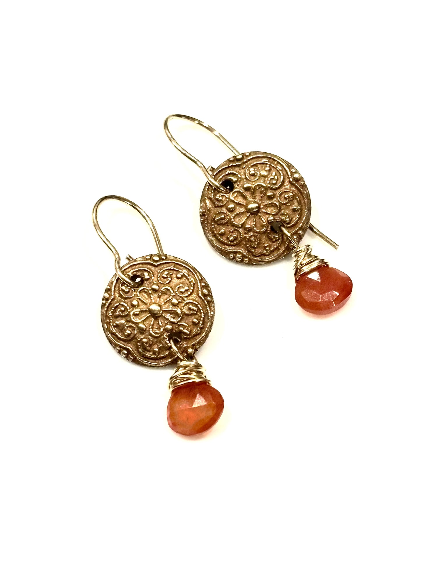 Button Earrings with Carnelian