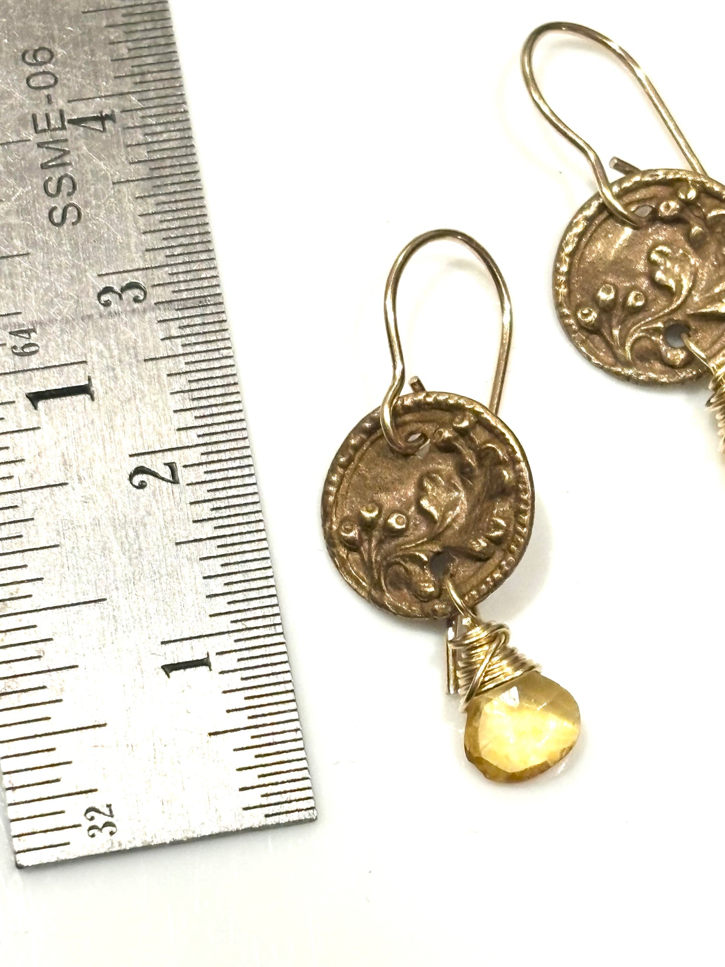 Button Earrings with Citrine