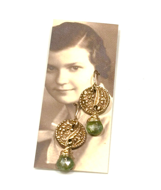 Green Kyanite Button Earrings