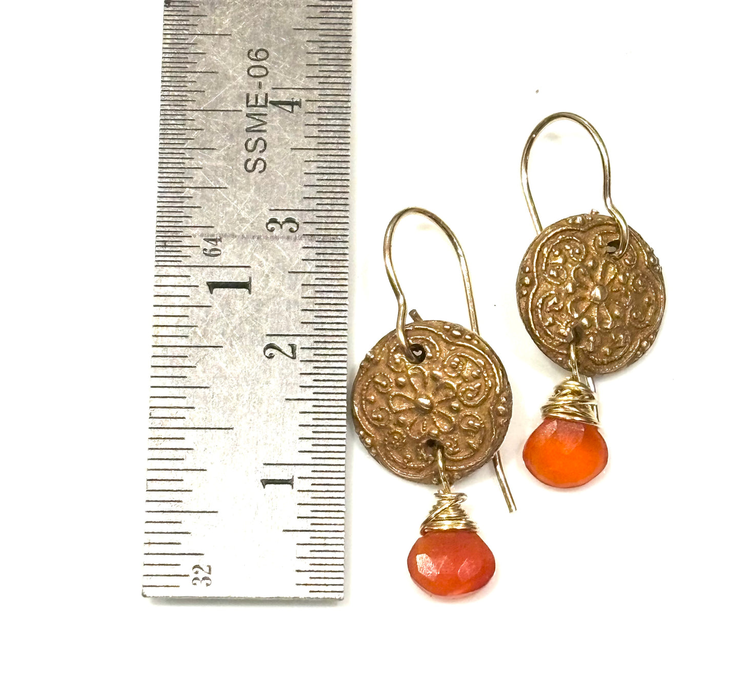 Button Earrings with Carnelian