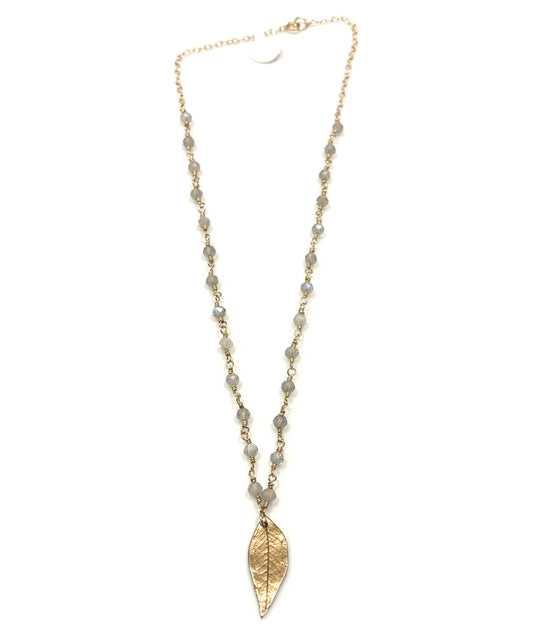 Labradorite Gold-Filled Necklace w/Bronze Leaf