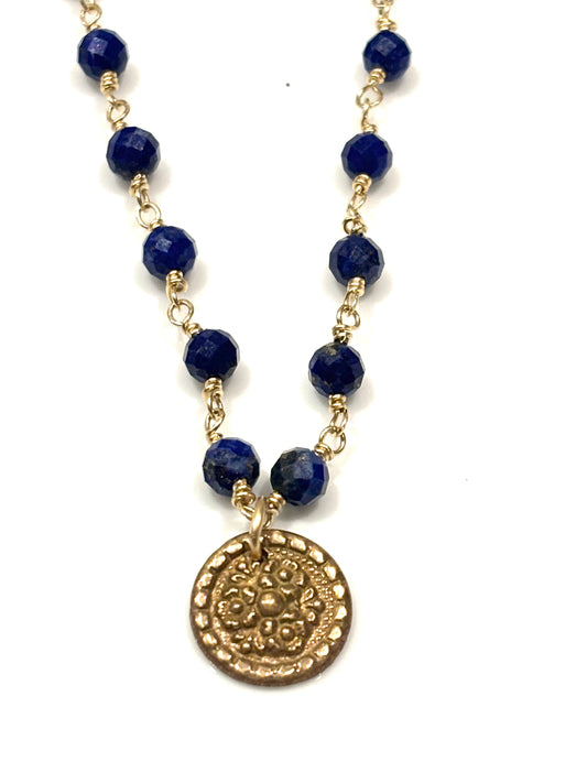 Lapis Lazuli Gold-Filled Necklace w/Vintage Button
