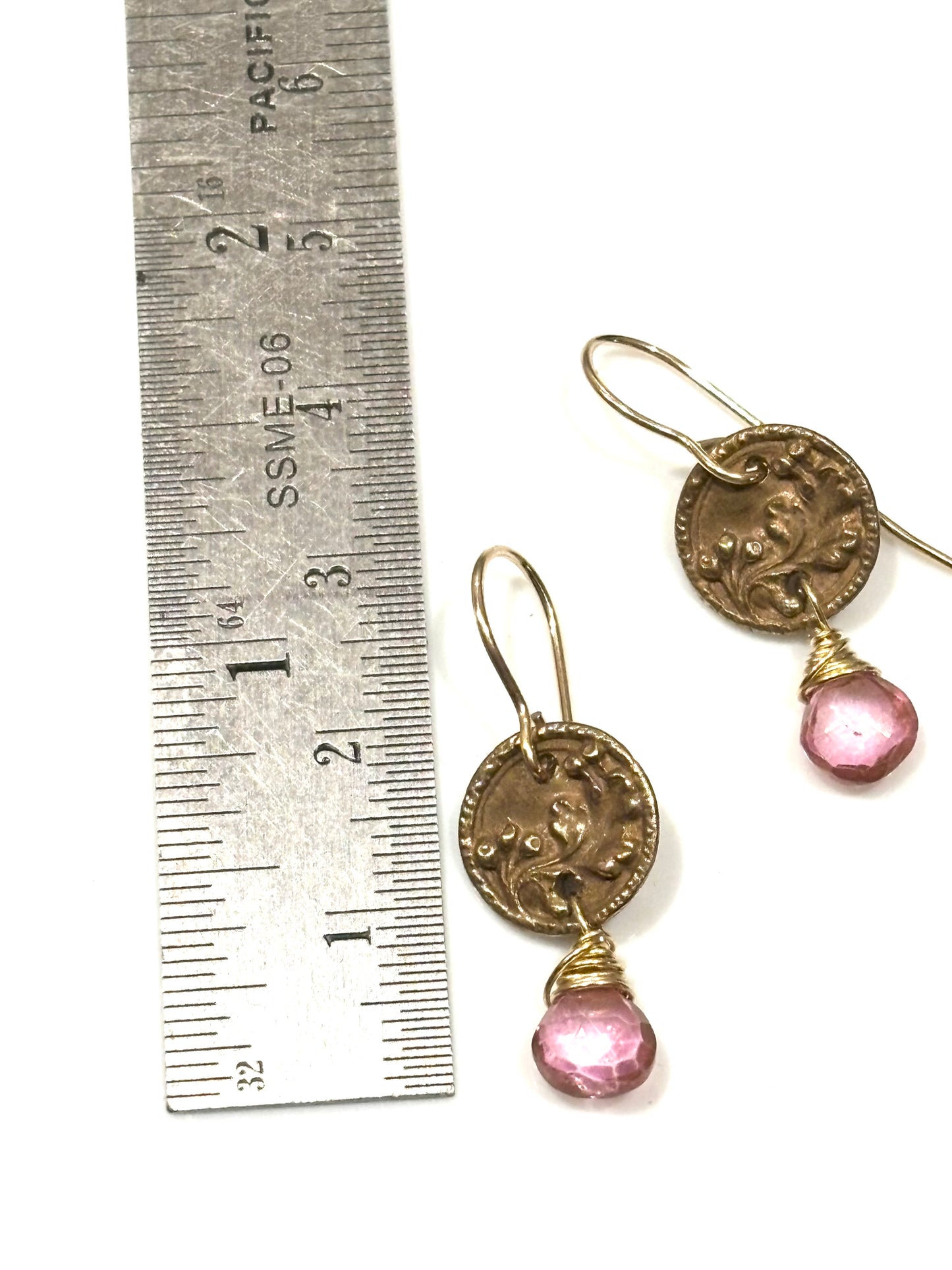 Button Earrings with Pink Topaz