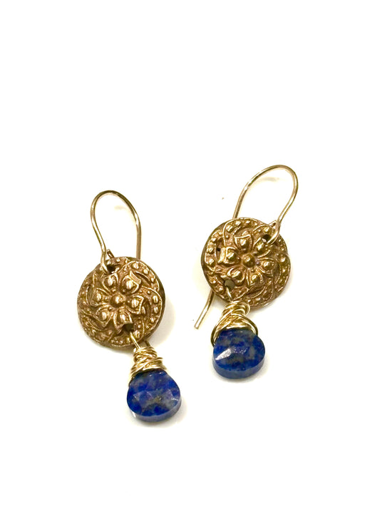 Lapis Button Earrings