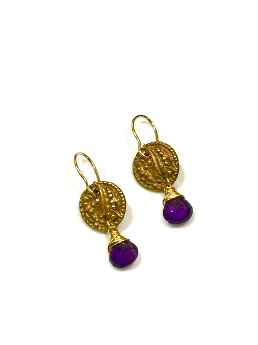 Vintage Button Earrings with Amethyst