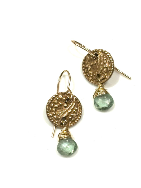 Green Kyanite Button Earrings