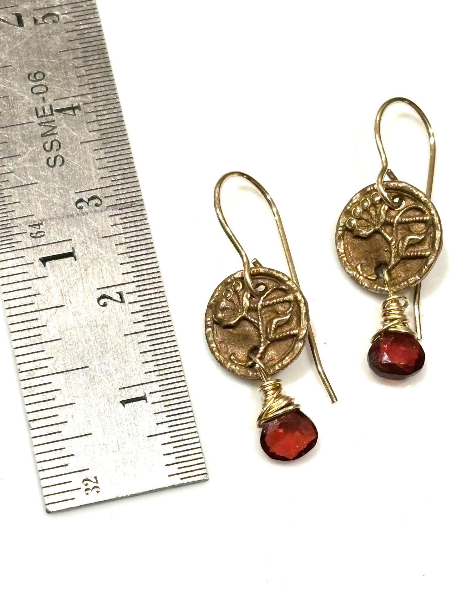 Button Earrings with Garnet briolettes