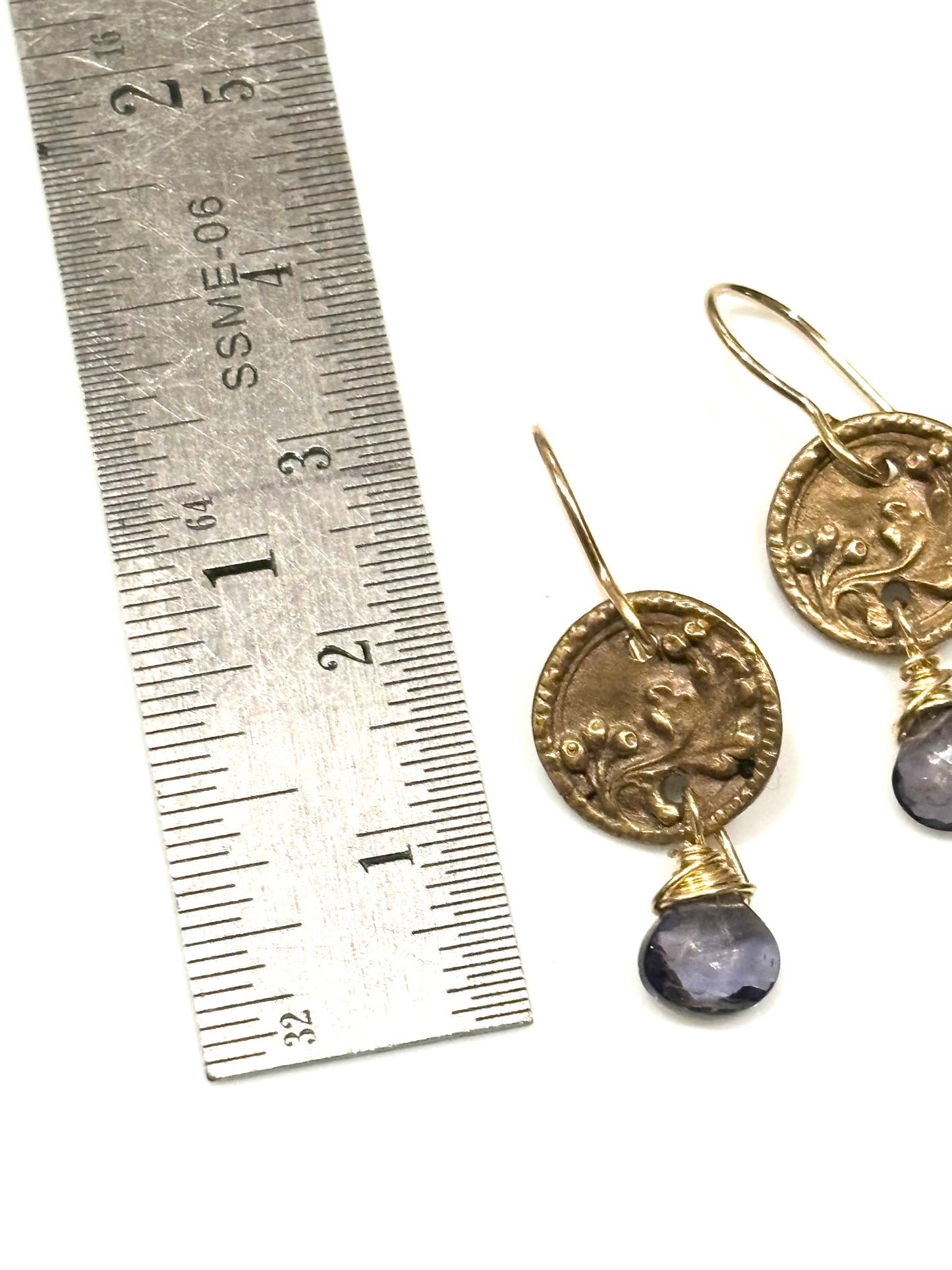 Iolite & Bronze Vintage Button Earrings