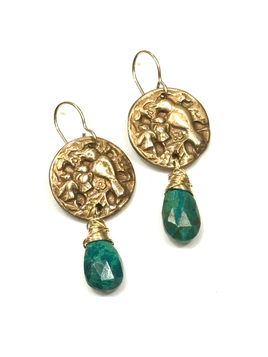 Chunky Chryscolla Bird Button Earrings