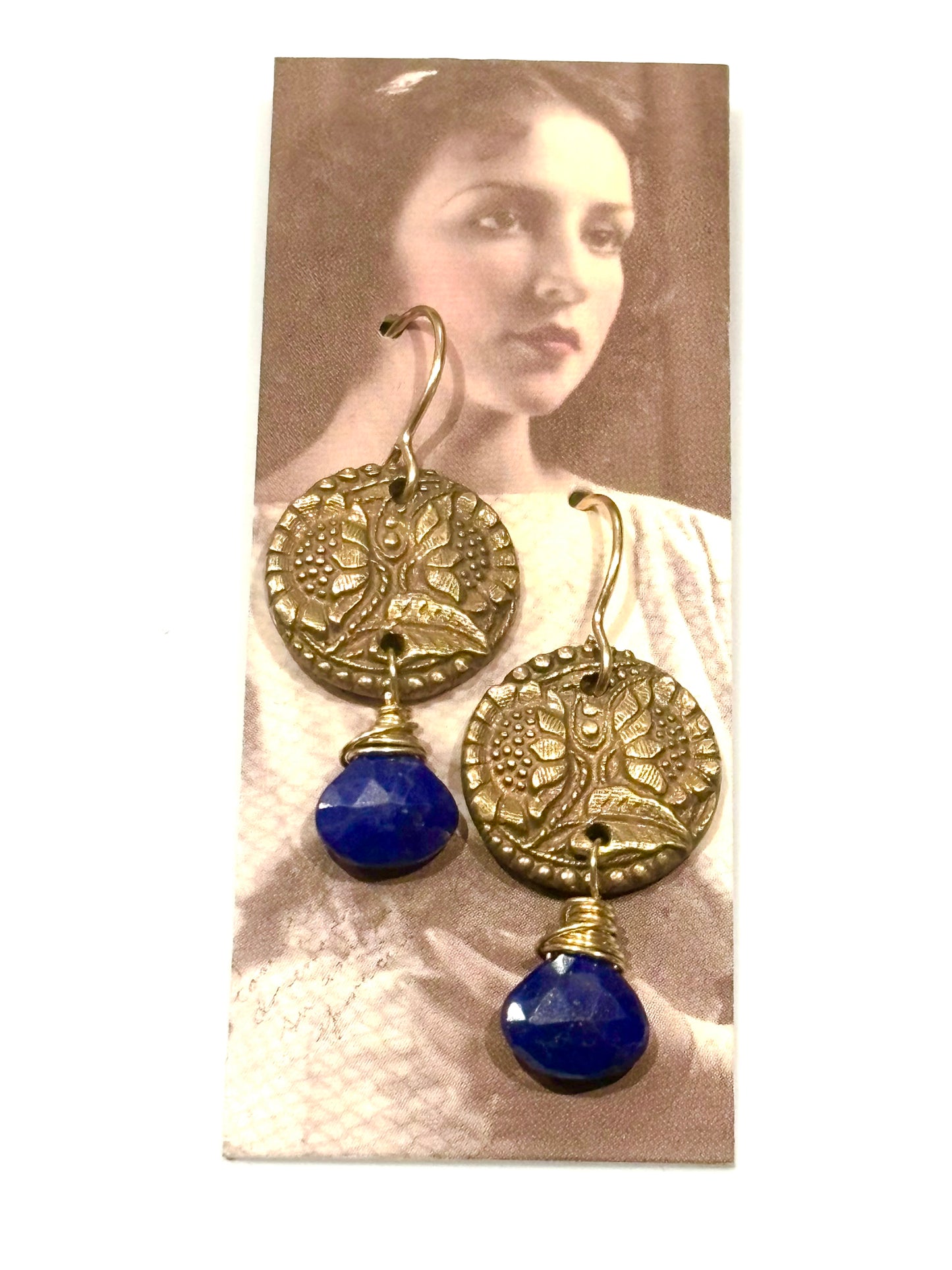 Lapis Sunflower Button Earrings