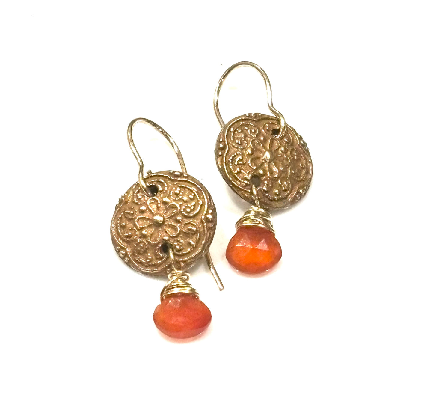 Button Earrings with Carnelian