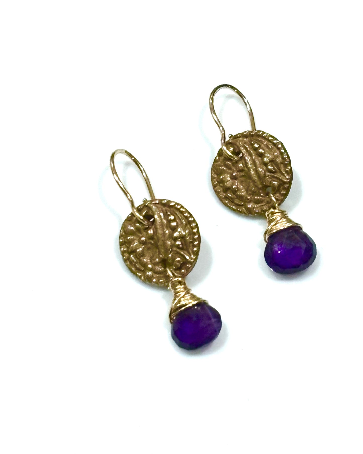 Vintage Button Earrings with Amethyst