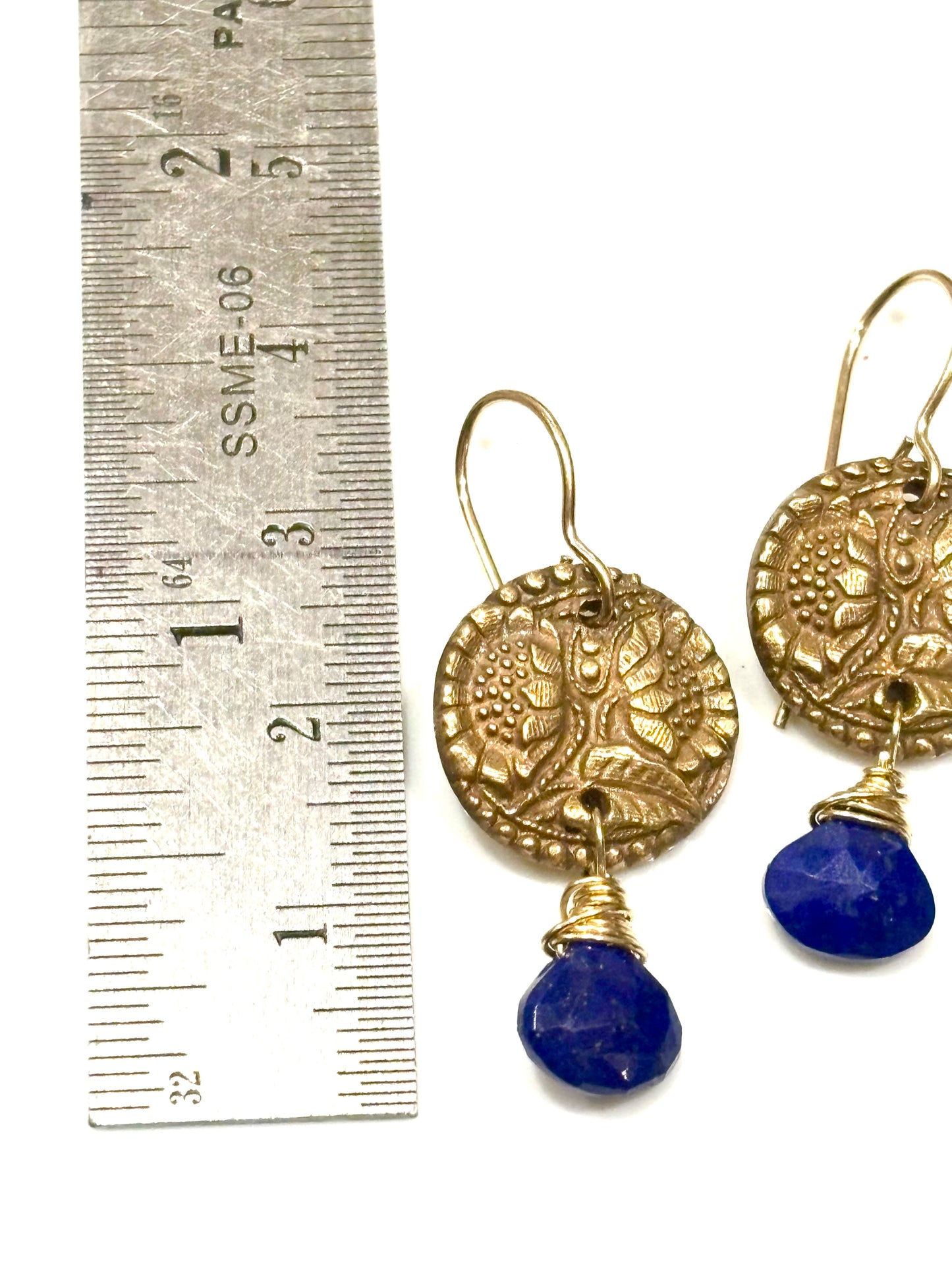 Lapis Sunflower Button Earrings