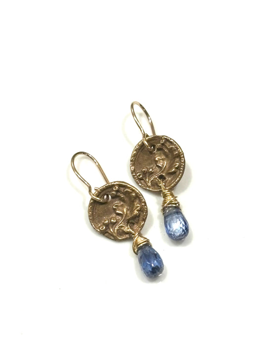 Blue Kyanite Button Earrings