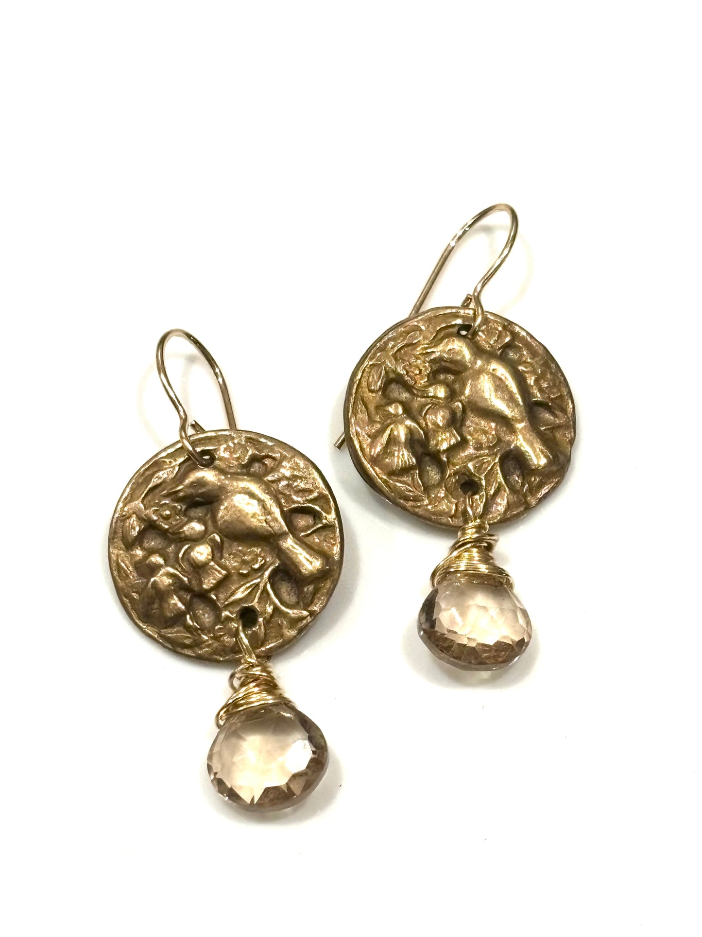 Champagne Quartz Bird Button Earrings