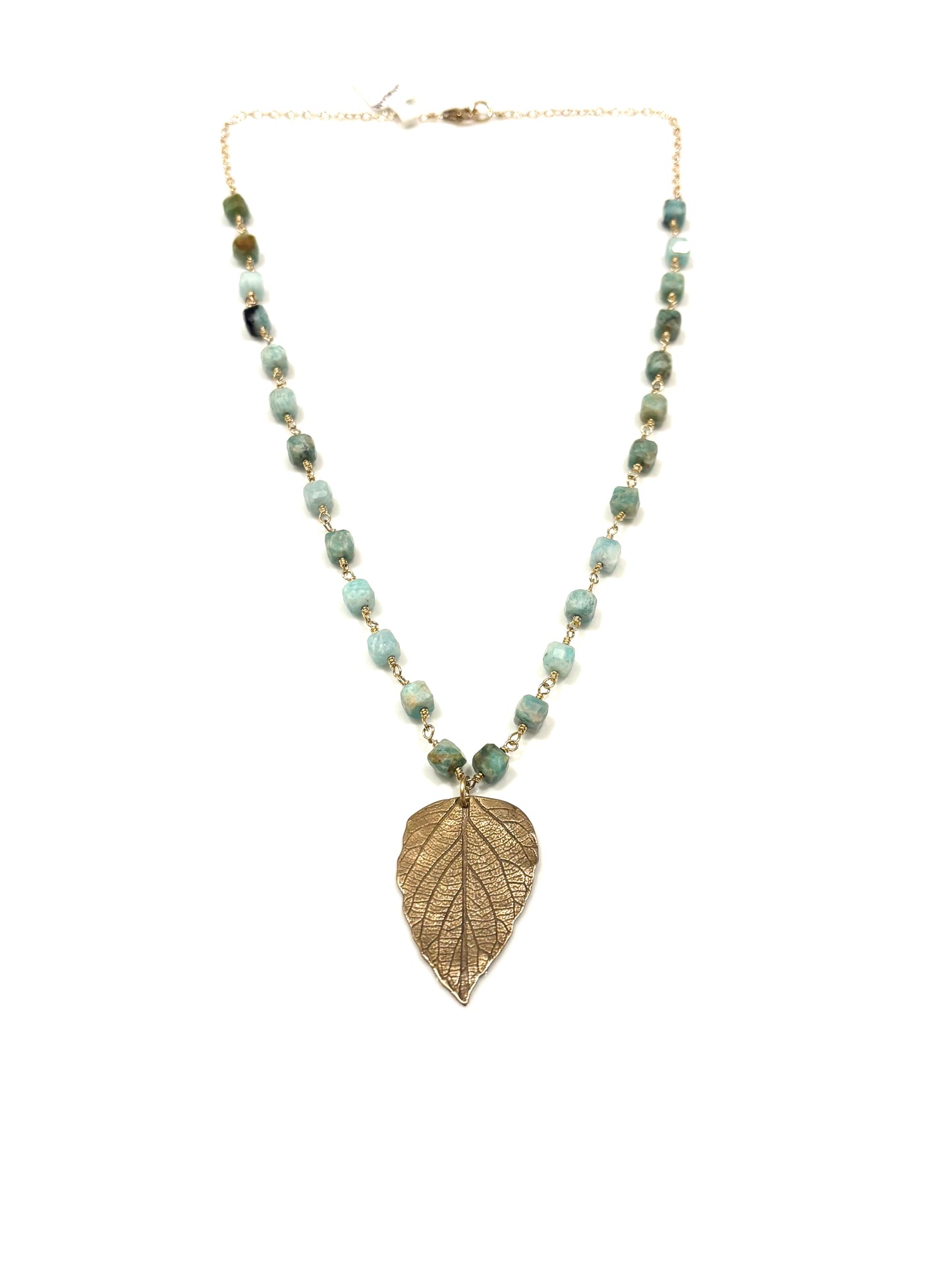 Amazonite Gold-Filled Necklace w/Bronze Leaf