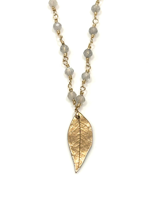 Labradorite Gold-Filled Necklace w/Bronze Leaf