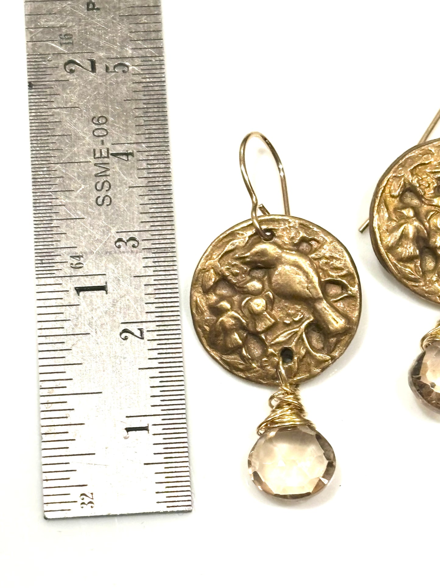 Champagne Quartz Bird Button Earrings