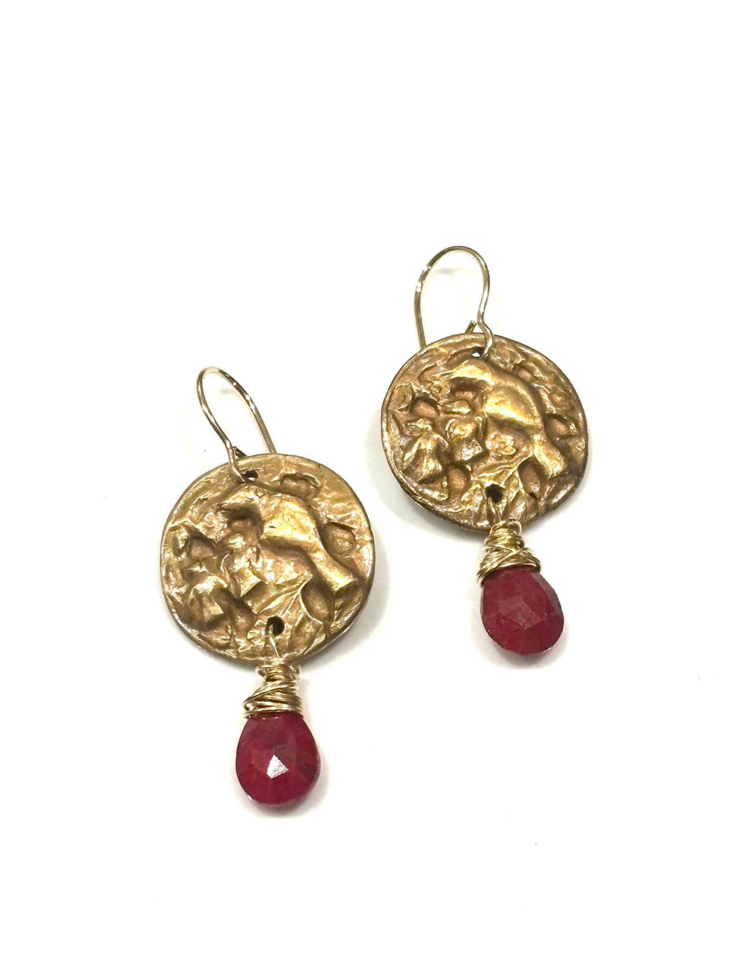 Ruby with Bronze Bird Button earrings