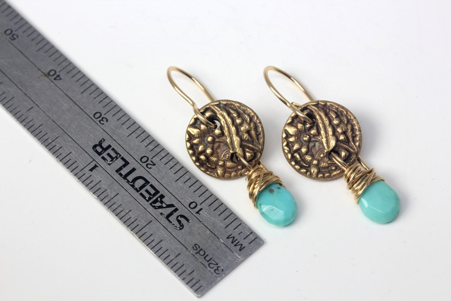 Vintage Button Earrings with Turquoise briolettes