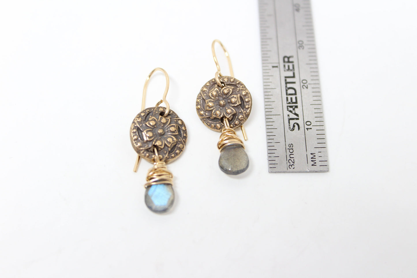 Button and Labradorite Earrings