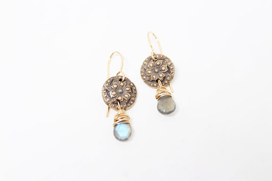 Button and Labradorite Earrings