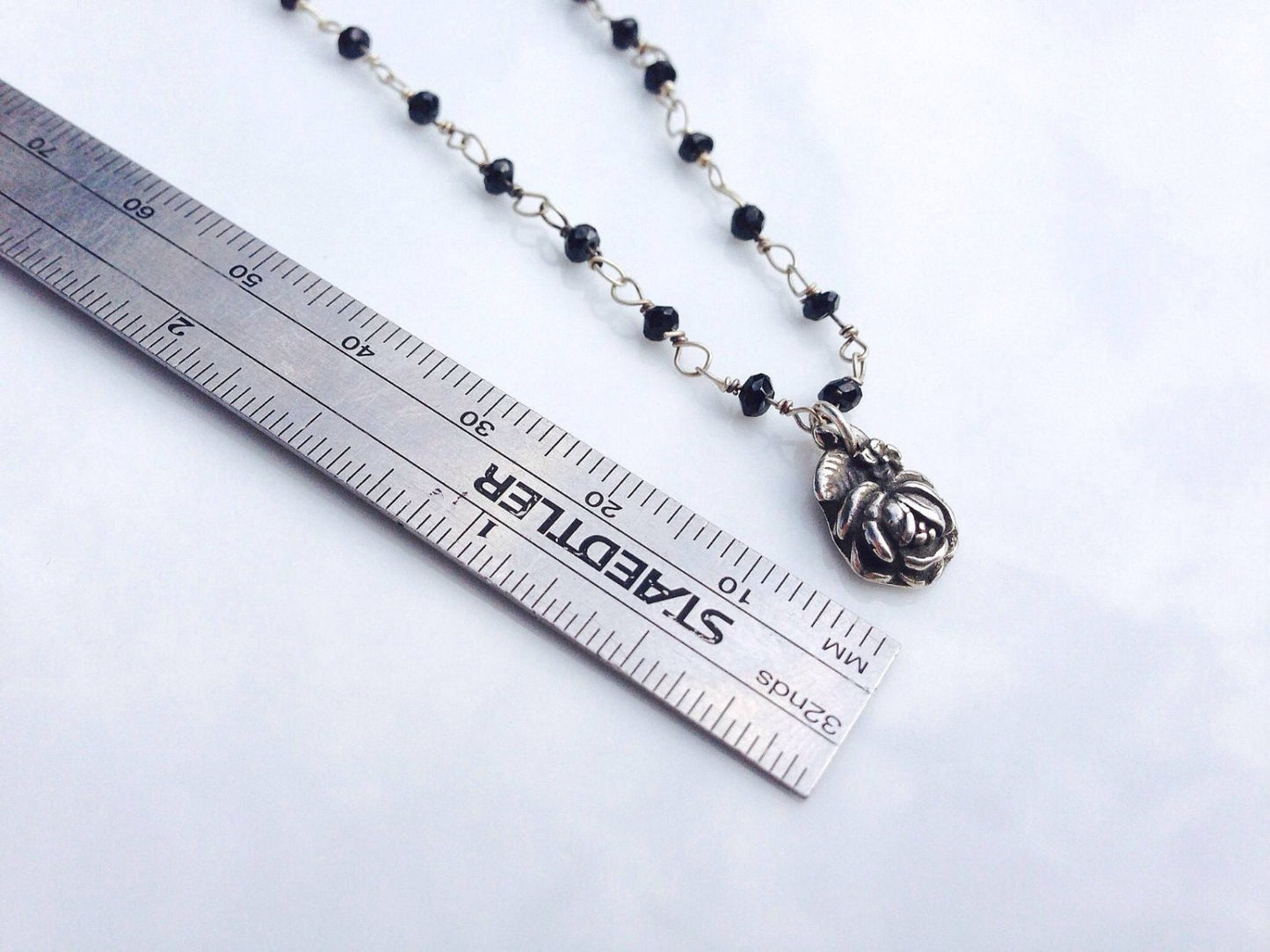 Silver Rose on Onyx Chain