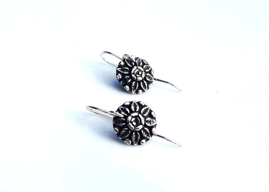 Silver floral vintage button earrings