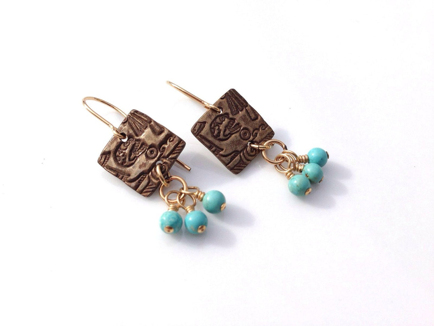 Calavera square earrings with turquoise dangles